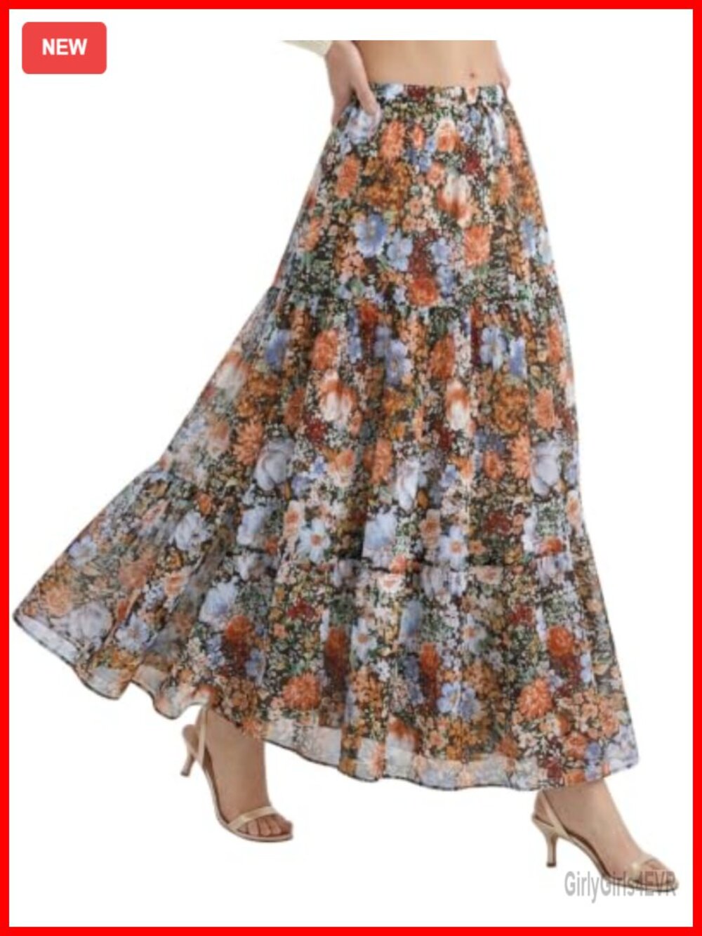 Chiffon Maxi Skirt High Waisted A-Line Pleated Flowy Long Skirt with Lining